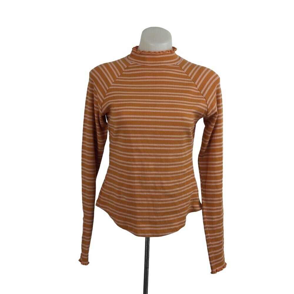 Free People Womens Sunday Afternoon Striped Cut-Out Open Back Top Orange Size L